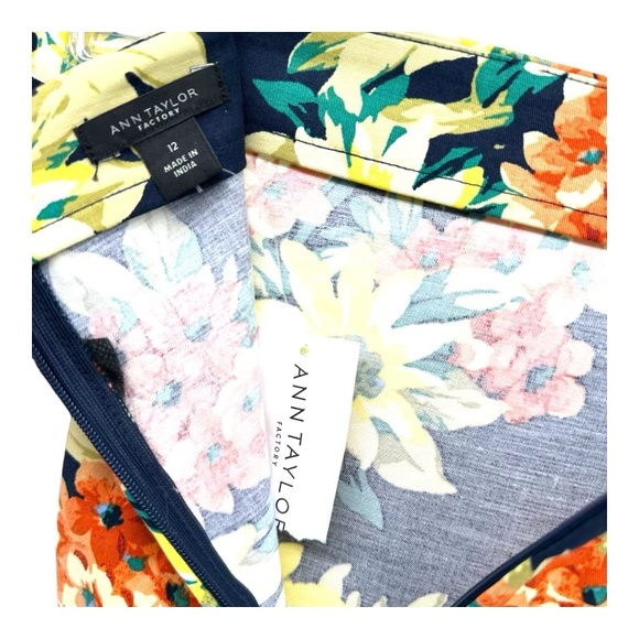 Ann Taylor Women’s 12 NWT Navy Yellow Flowers Pencil Skirt Cotton Spandex - Picture 4 of 11